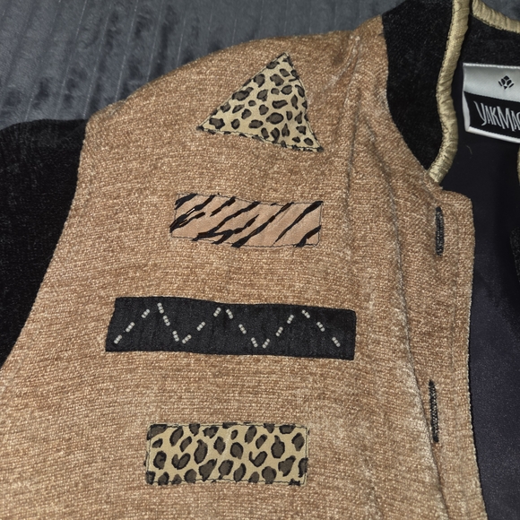 Yak Magic Cardigan Jacket Size Medium Button Up Black Brown Animal Print Beaded - Picture 5 of 13